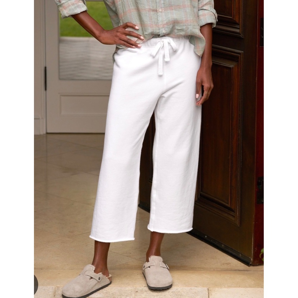 NWOT FRANK & EILEEN White Catherine Triple Fleece Cropped Pant SMALL $238 flaw